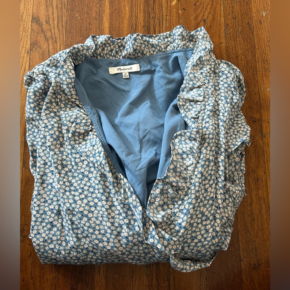 Madewell Blue Ruffle Wrap Dress